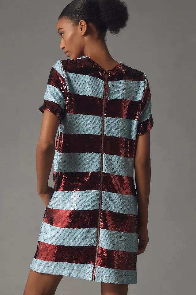 Maeve Short-Sleeve Sequin Striped Mini Dress Product Image