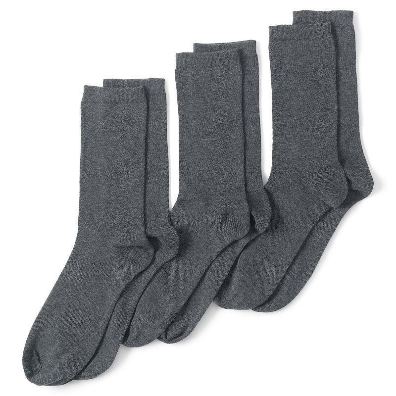 Womens Lands End Seamless Toe Solid Crew Socks 3-Pack Grey Heather Product Image