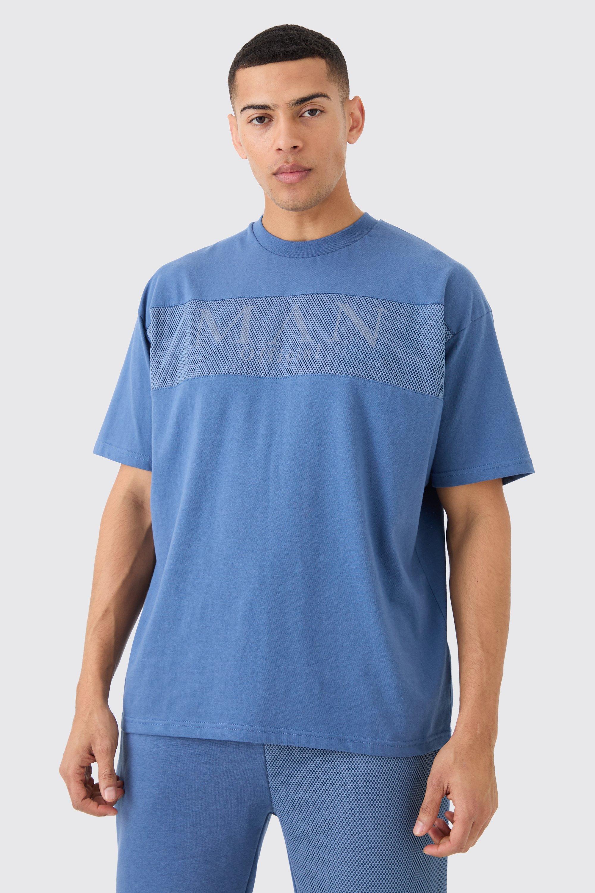 Mens Blue Oversized Man Official Mesh Layer T-shirt, Blue Product Image