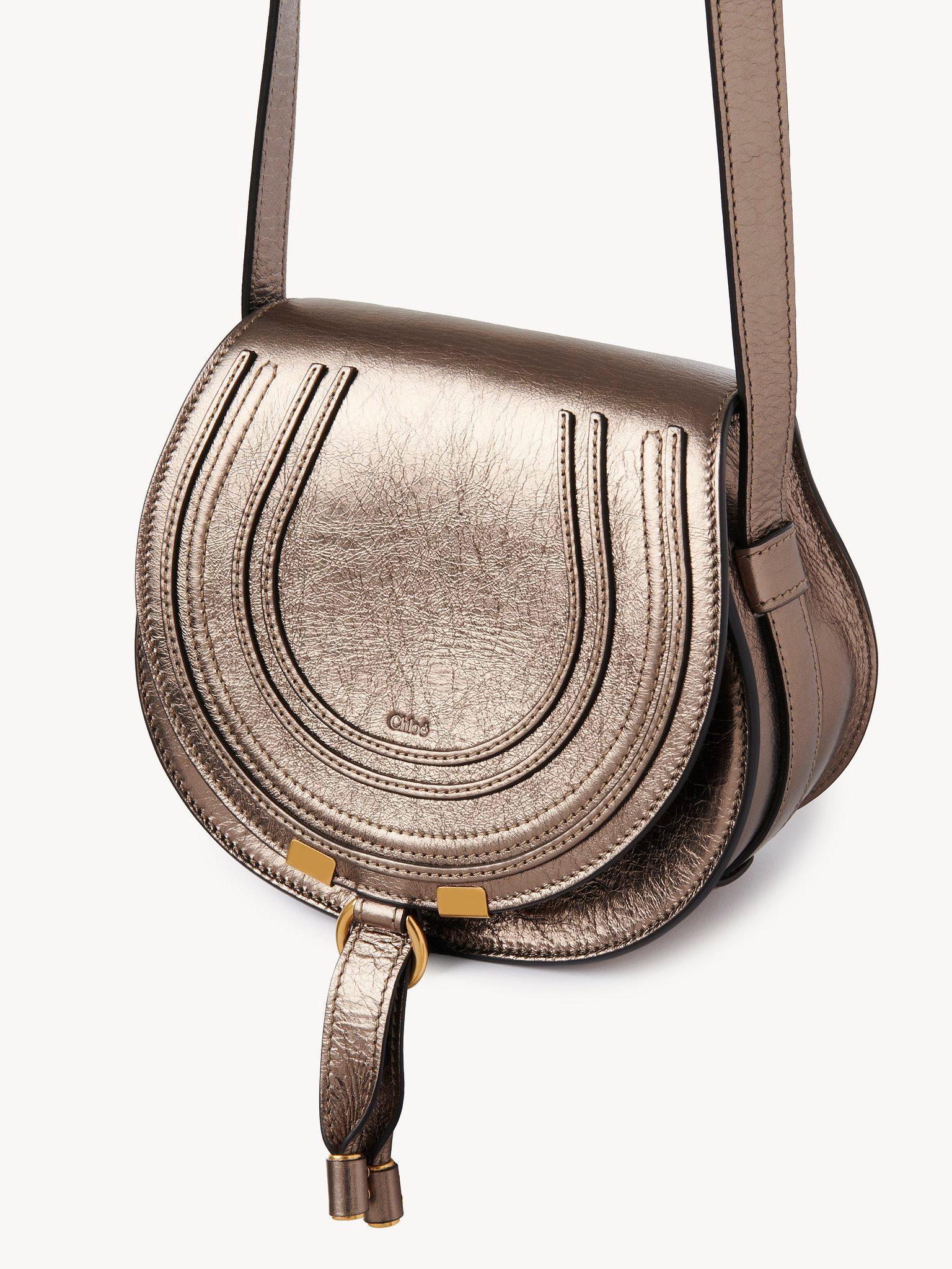 Small Marcie saddle bag in metallized leather Product Image