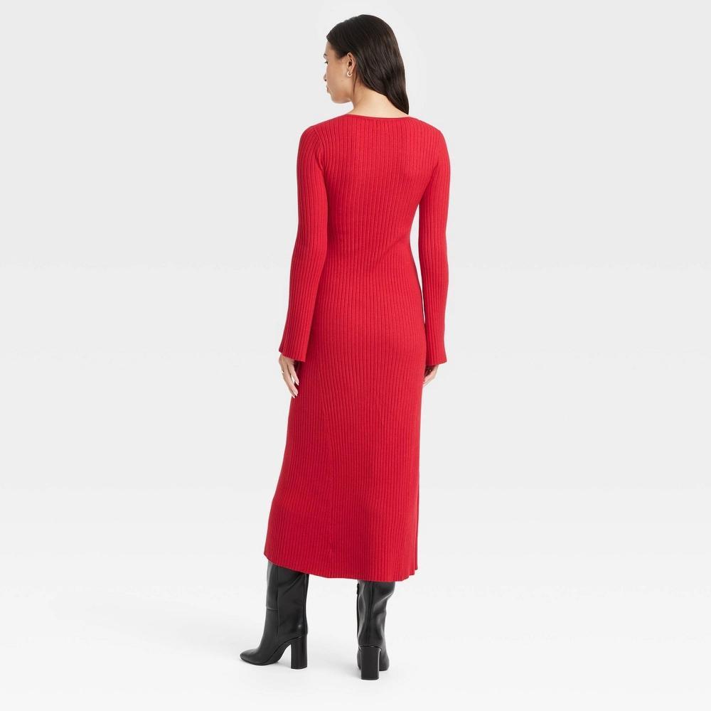 Womens Long Sleeve Maxi Sweater Dress - A New Day Red L Product Image