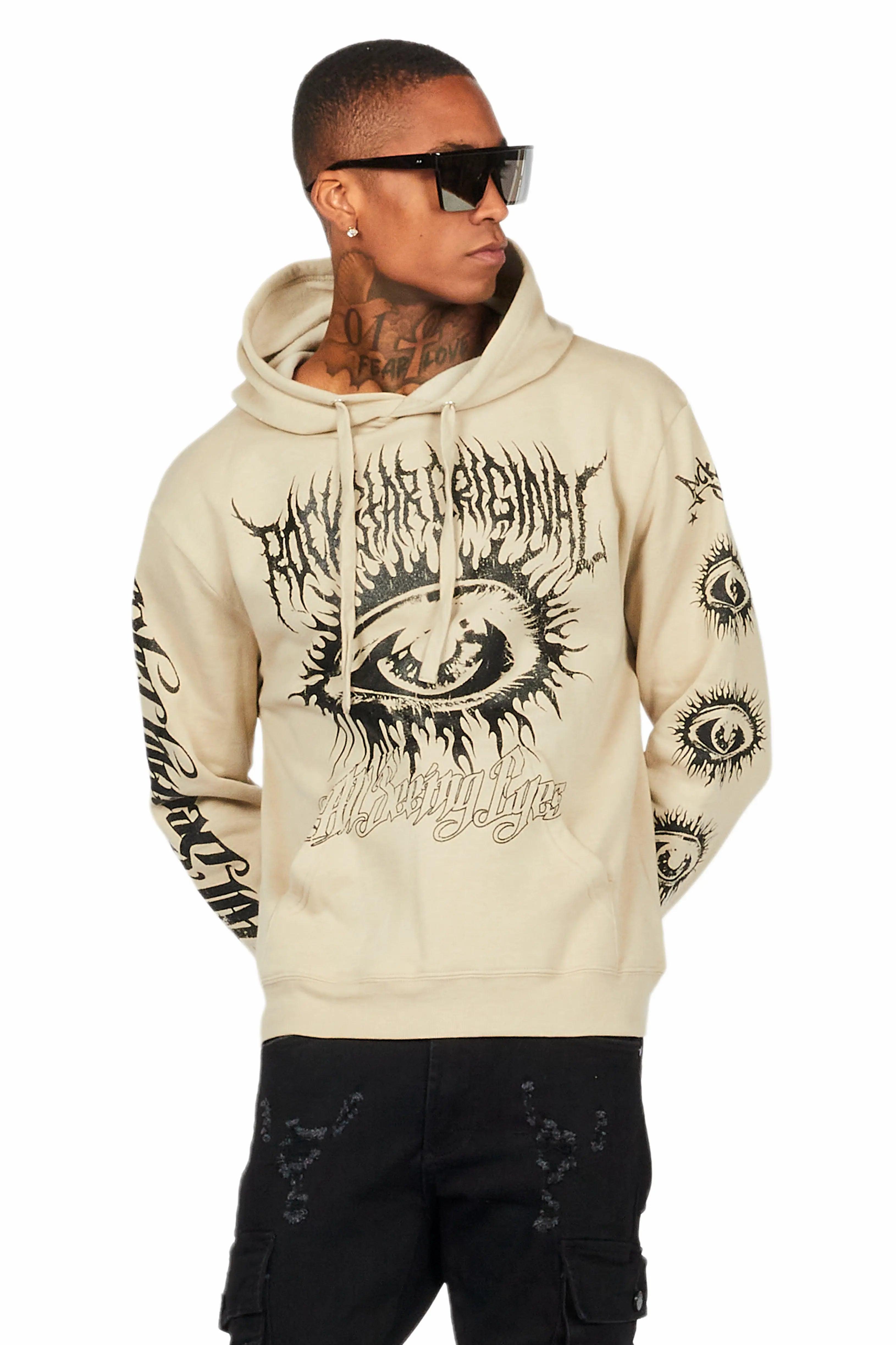 All Seeing Eyes Oatmeal Graphic Hoodie Male Product Image