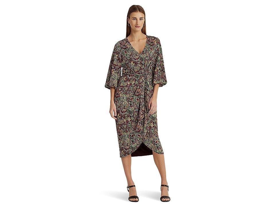 Lauren Ralph Lauren Petite Floral Jersey Tie Front Midi Dress Multi) Women's Dress Product Image