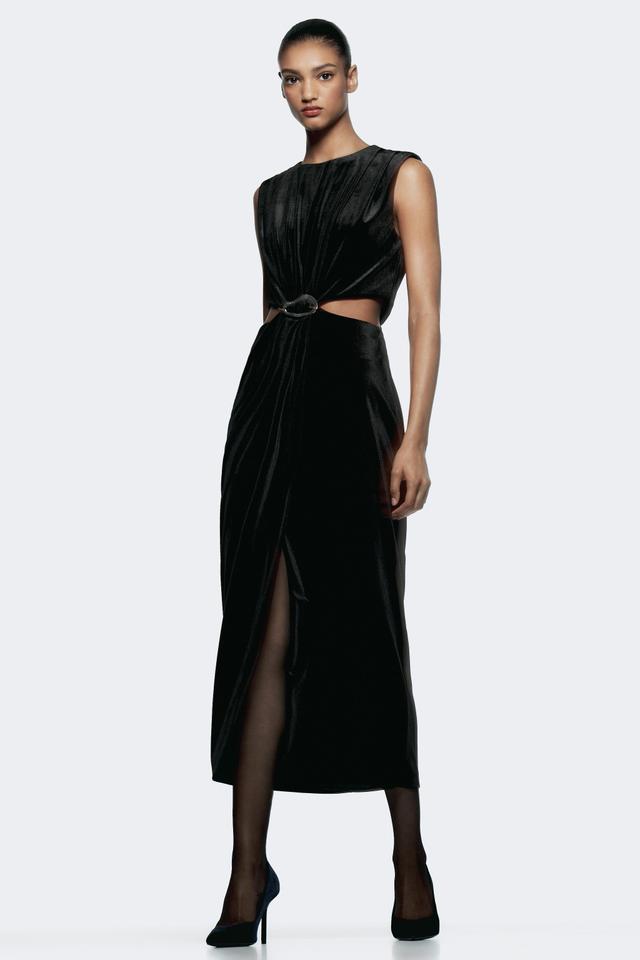 BUCKLED VELVET MIDI DRESS Product Image