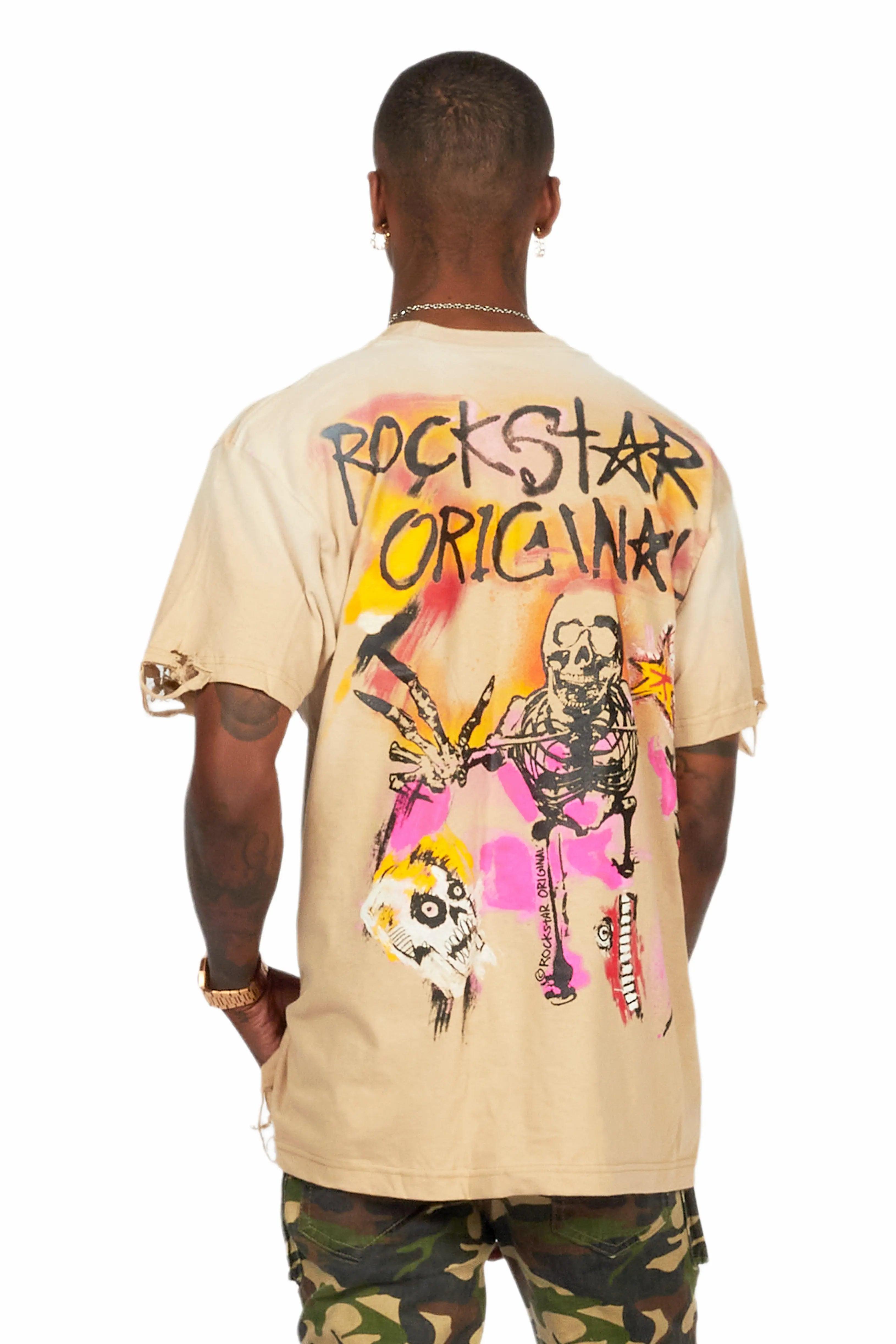 Soweto Beige Oversized Graphic T-Shirt Male Product Image