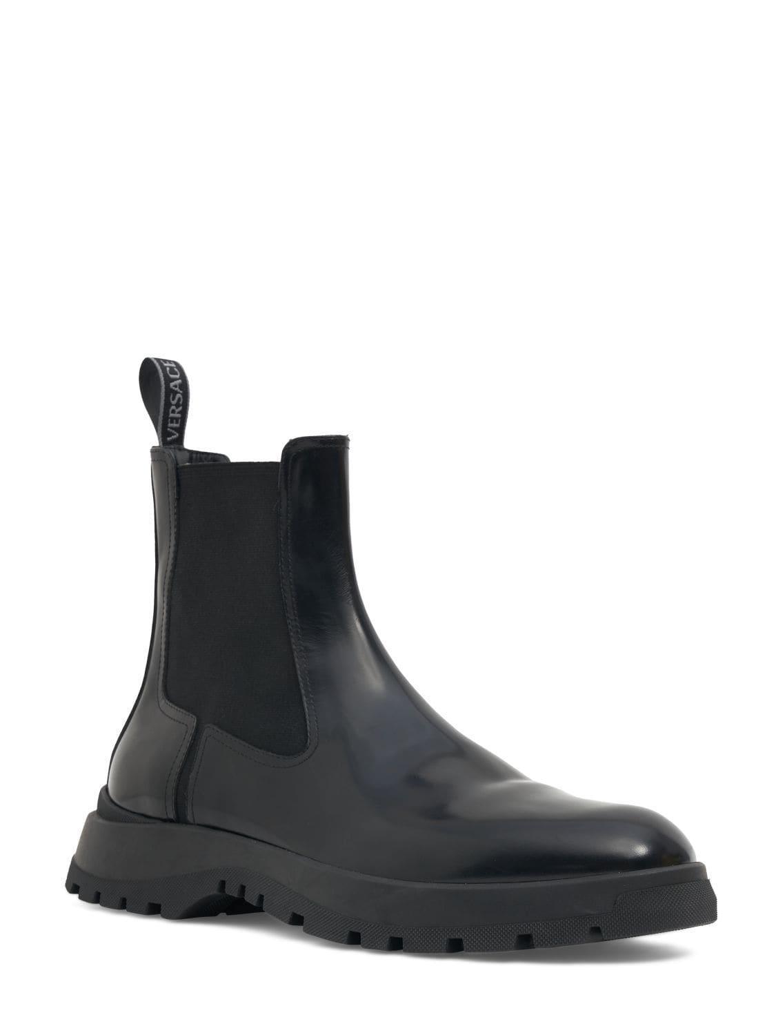 VERSACE Leather Chelsea Boots In Black Product Image