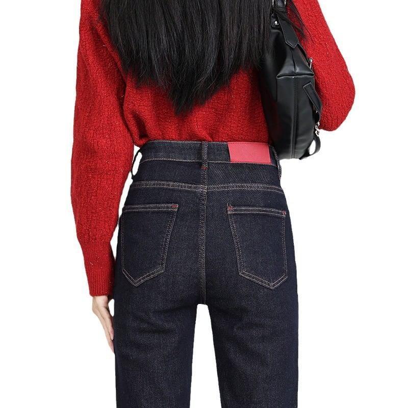 High Waist Cropped Straight Leg Jeans Product Image