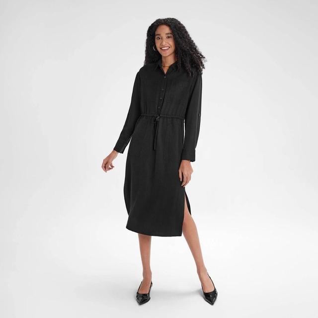 Womens Long Sleeve Utility Midi Shirtdress - A New Day Black XS Product Image