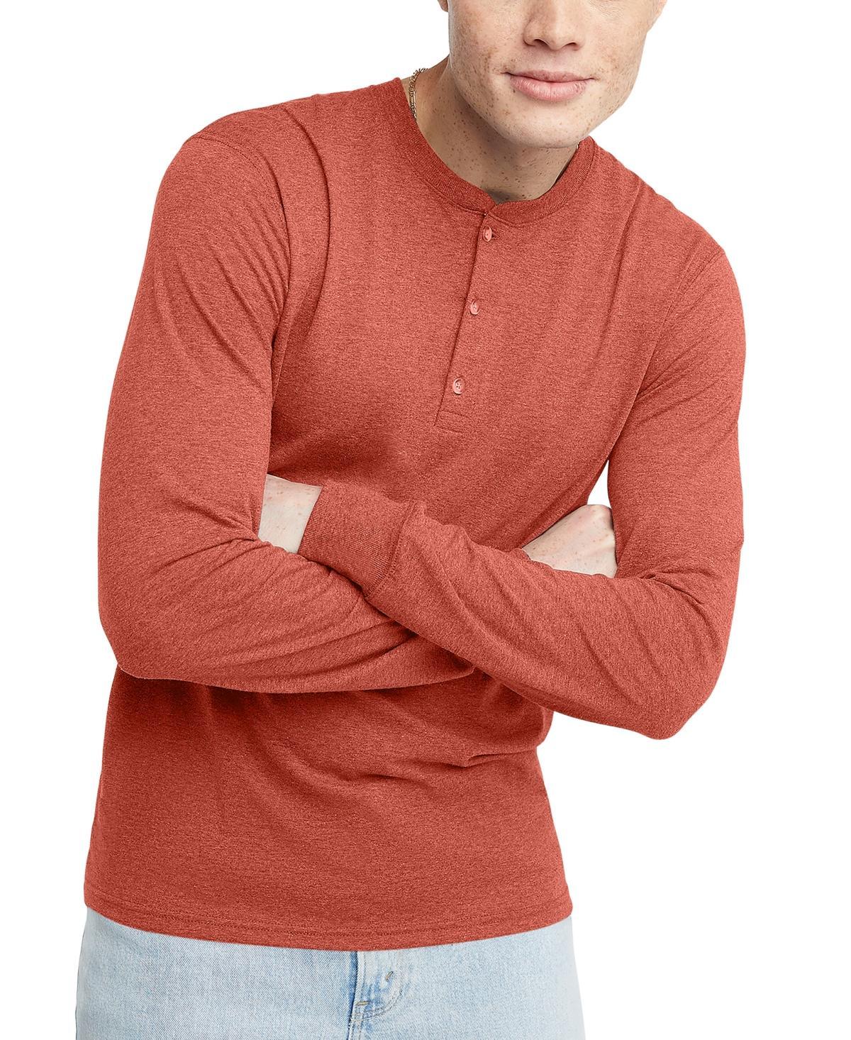 Mens Hanes Originals Tri-Blend Long Sleeve Henley T-shirt Product Image