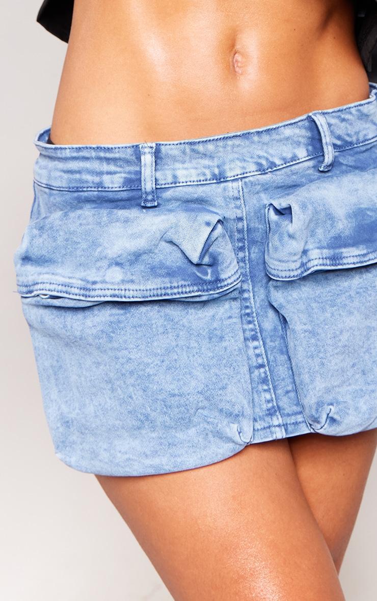 Indigo Vintage Wash Pocket Detail Low Rise Micro Mini Denim Skirt Product Image