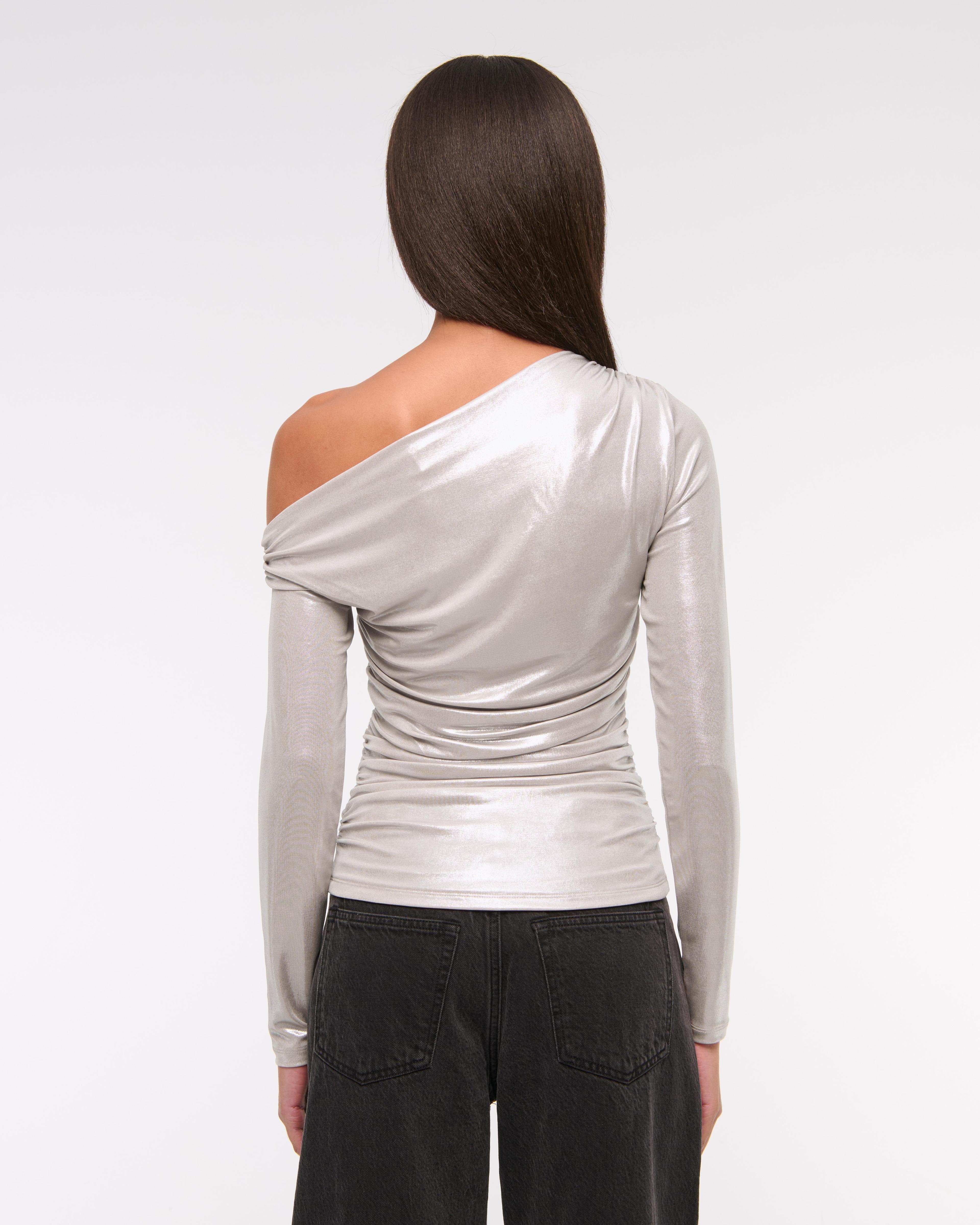 Long-Sleeve Off-The-Shoulder Draped Top Product Image