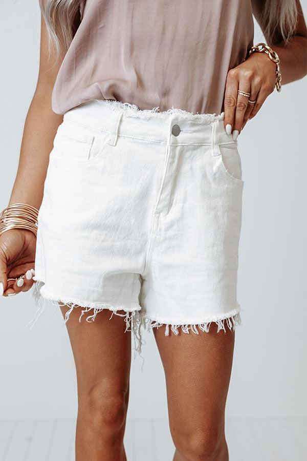 The Toori High Waist Frayed Shorts In White Product Image