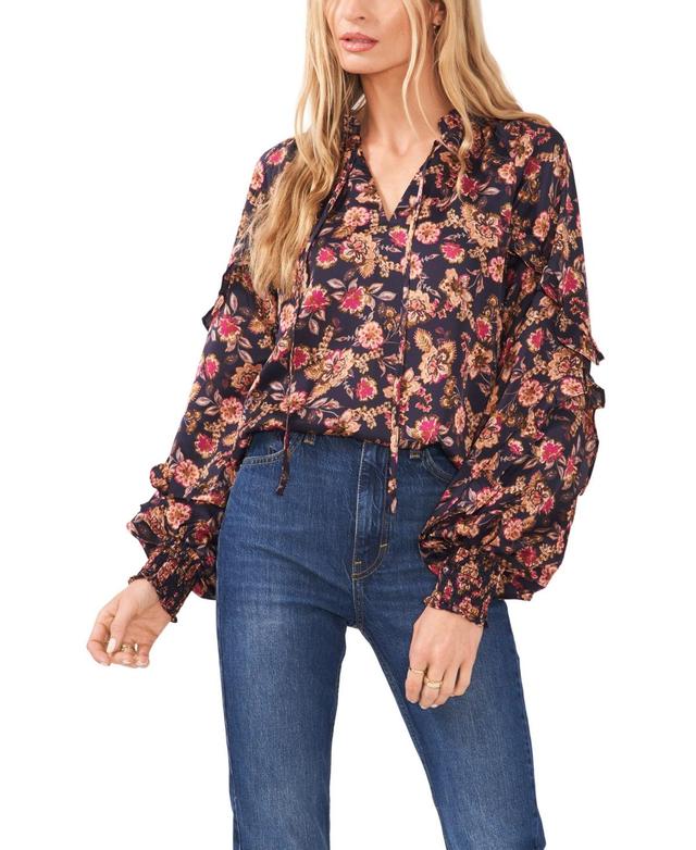 1. STATE Floral Print Split V-Neck Ruffle Long Sleeve Blouse Product Image