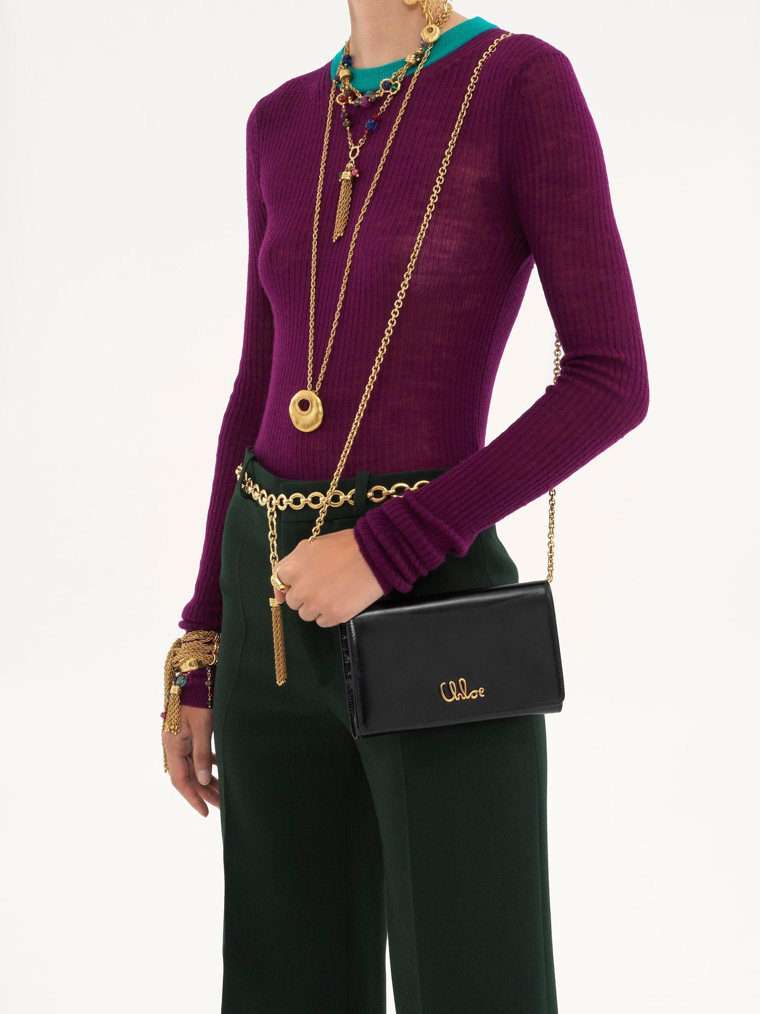 Chloé Iconic flap wallet on chain in shiny leather Product Image