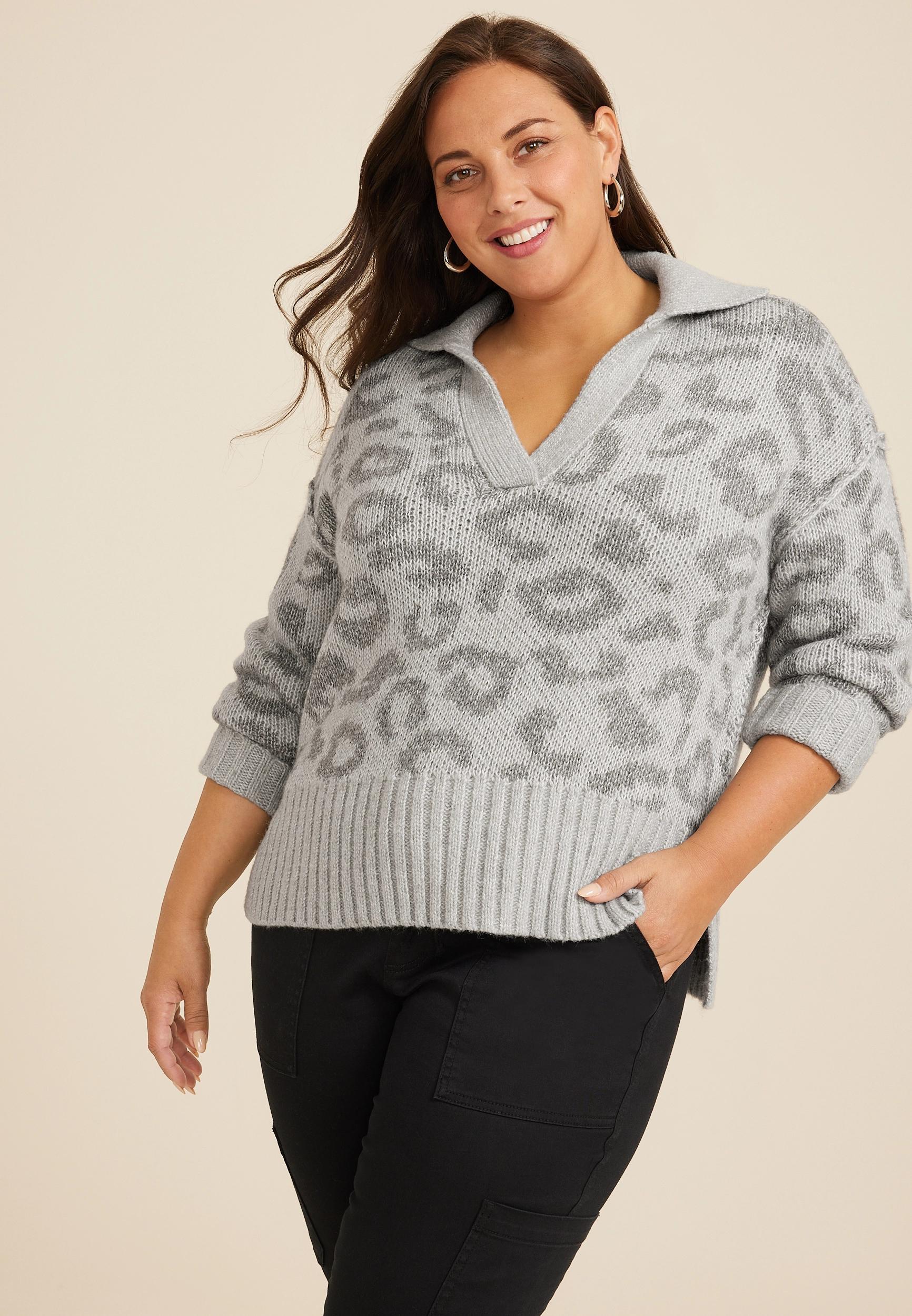 Maurices Plus Size Womens Cozier Than Cashmere Collared Sweater Gray Size 4X Product Image