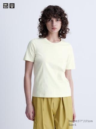 Womens Supima Cotton Crew Neck T-Shirt Cream Medium UNIQLO US Product Image