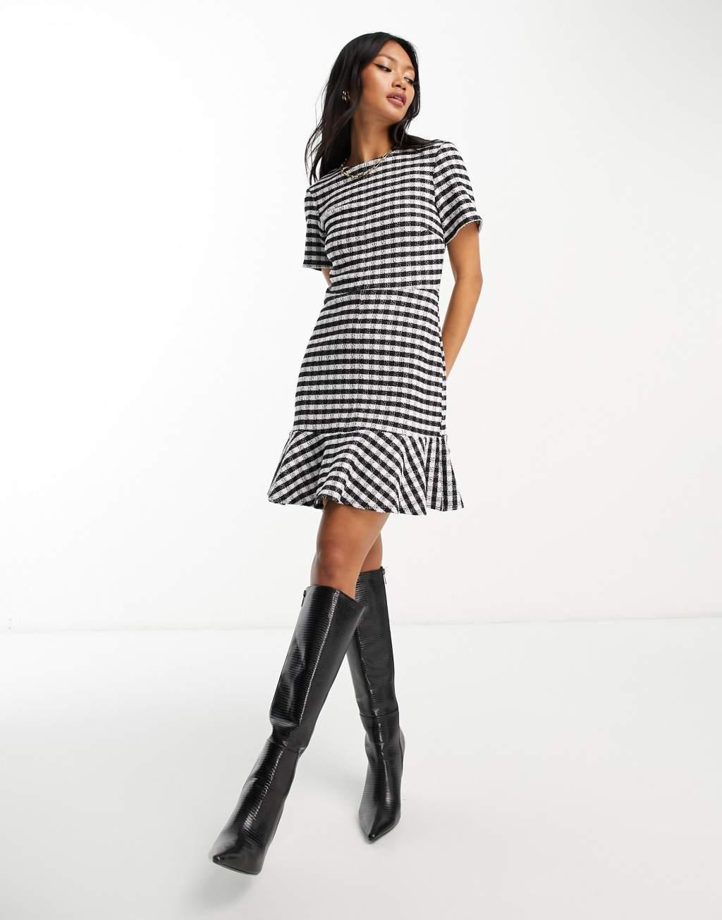 ASOS DESIGN short sleeve mini dress with pep hem in jacquard gingham Product Image