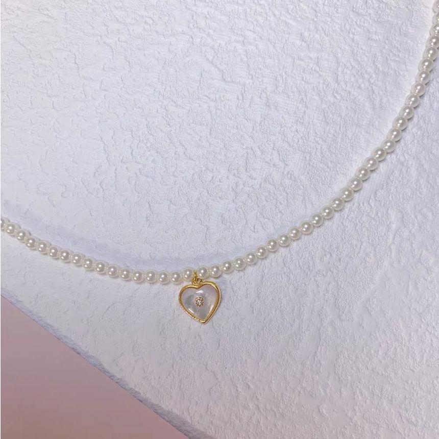 Heart-Shaped Faux Pearl Pendant Necklace Product Image