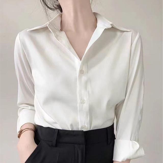 Long-Sleeve Satin Plain Shirt Product Image