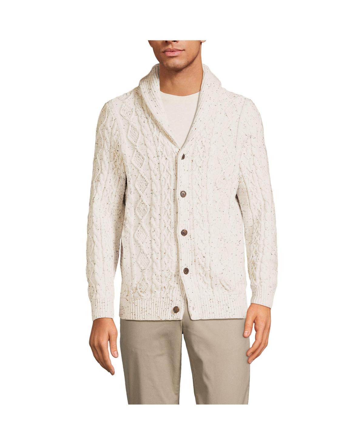 Mens Lands End Cotton Blend Cable Shawl Cardigan Sweater Product Image