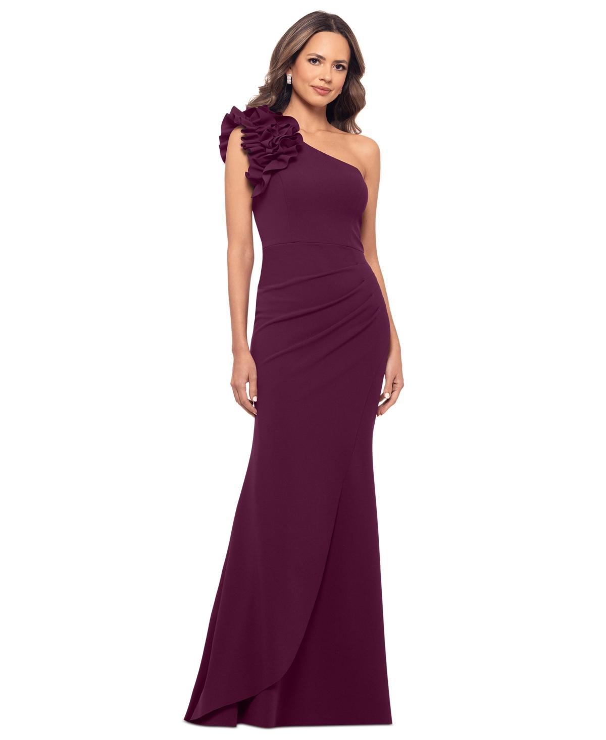 Xscape Ruffle One-Shoulder Scuba Gown Product Image