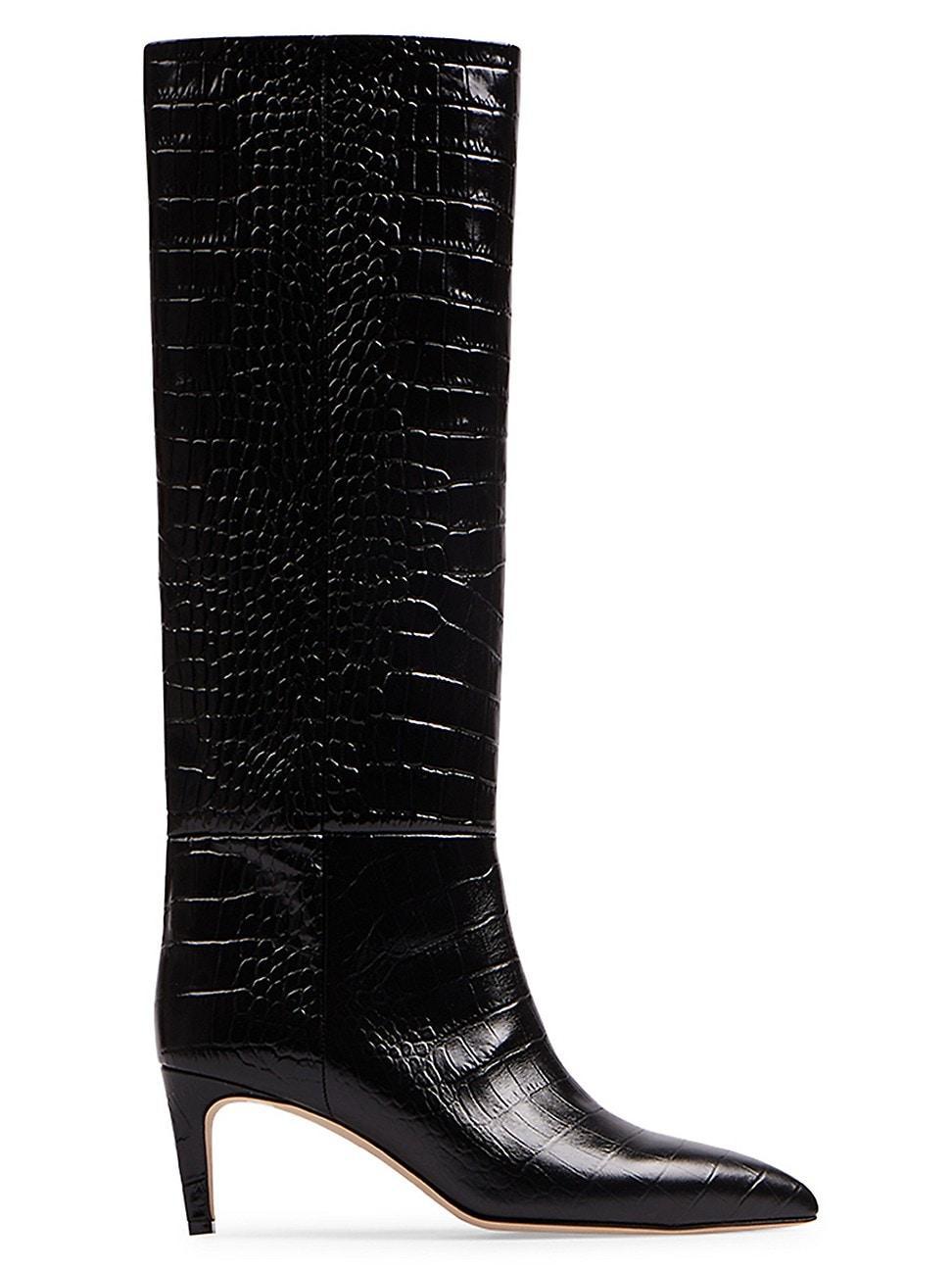 Womens Knee-High Croc-Embossed Leather Stiletto Boots Product Image