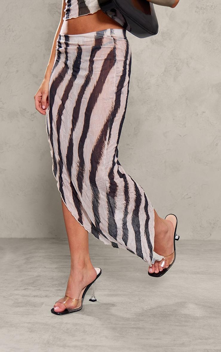 Petite Zebra Print Crushed Mesh Asymmetric Hem Midaxi Skirt Product Image