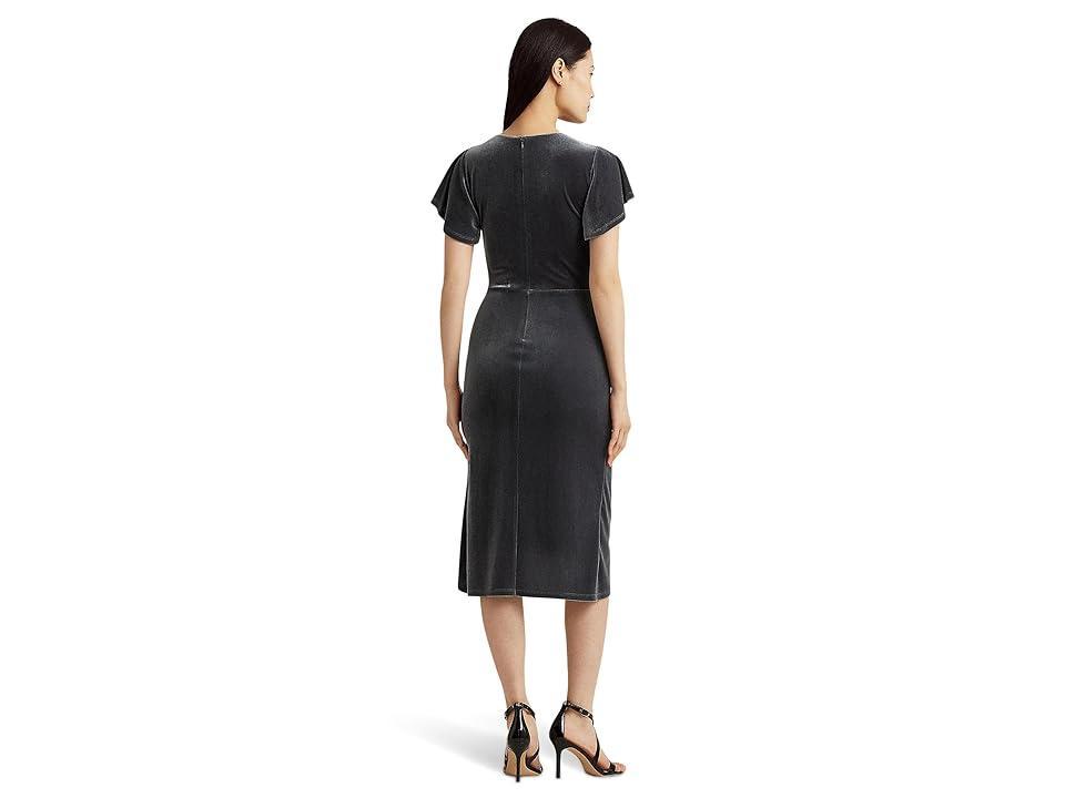 Lauren Ralph Lauren Velvet Flutter-Sleeve Cocktail Dress (Dark Modern Slate Velvet) Women's Dress Product Image