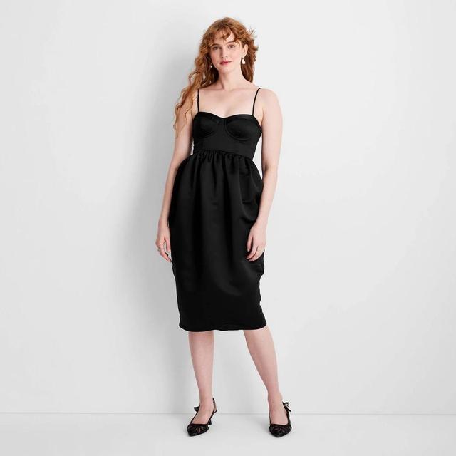 Womens Sweetheart Bubble Satin Midi Dress - Future Collective Black XXS Product Image