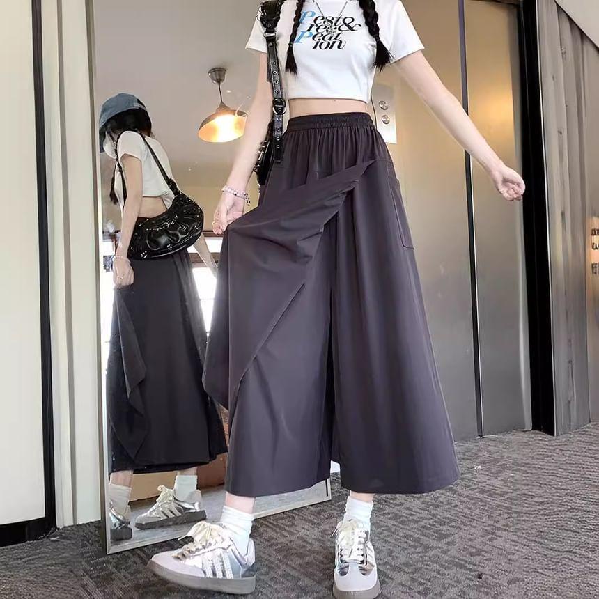 Elastic Waist Plain Asymmetrical Slit Culottes Product Image