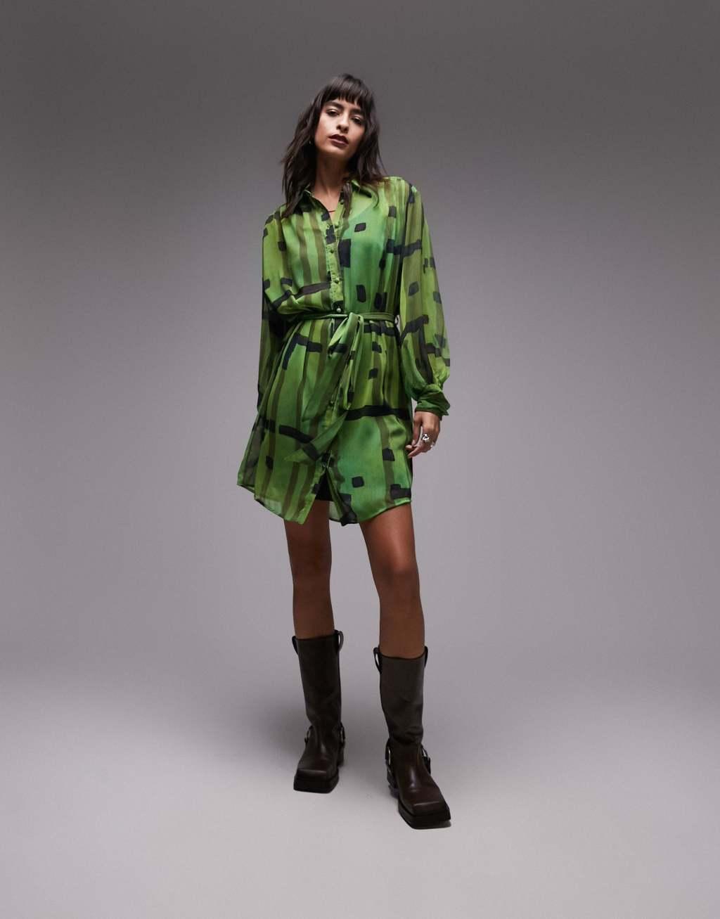 Topshop Tall check mini shirt dress Product Image