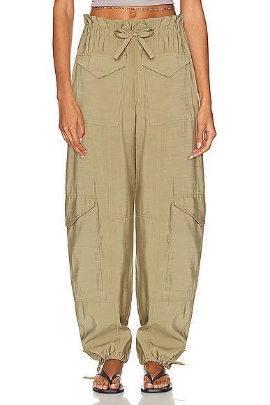 Ganni Light Slub High Waist Pocket Pants in Green Product Image