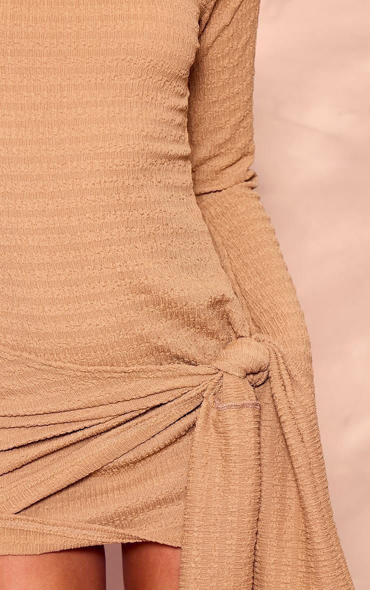 Camel Long Sleeve Drape Bodycon Dress Product Image