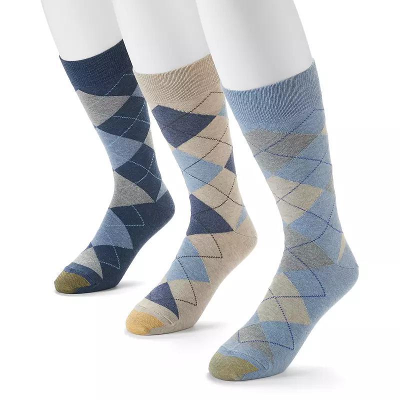 Mens GOLDTOE 3-pack Carlyle Argyle Crew Socks Blue Product Image