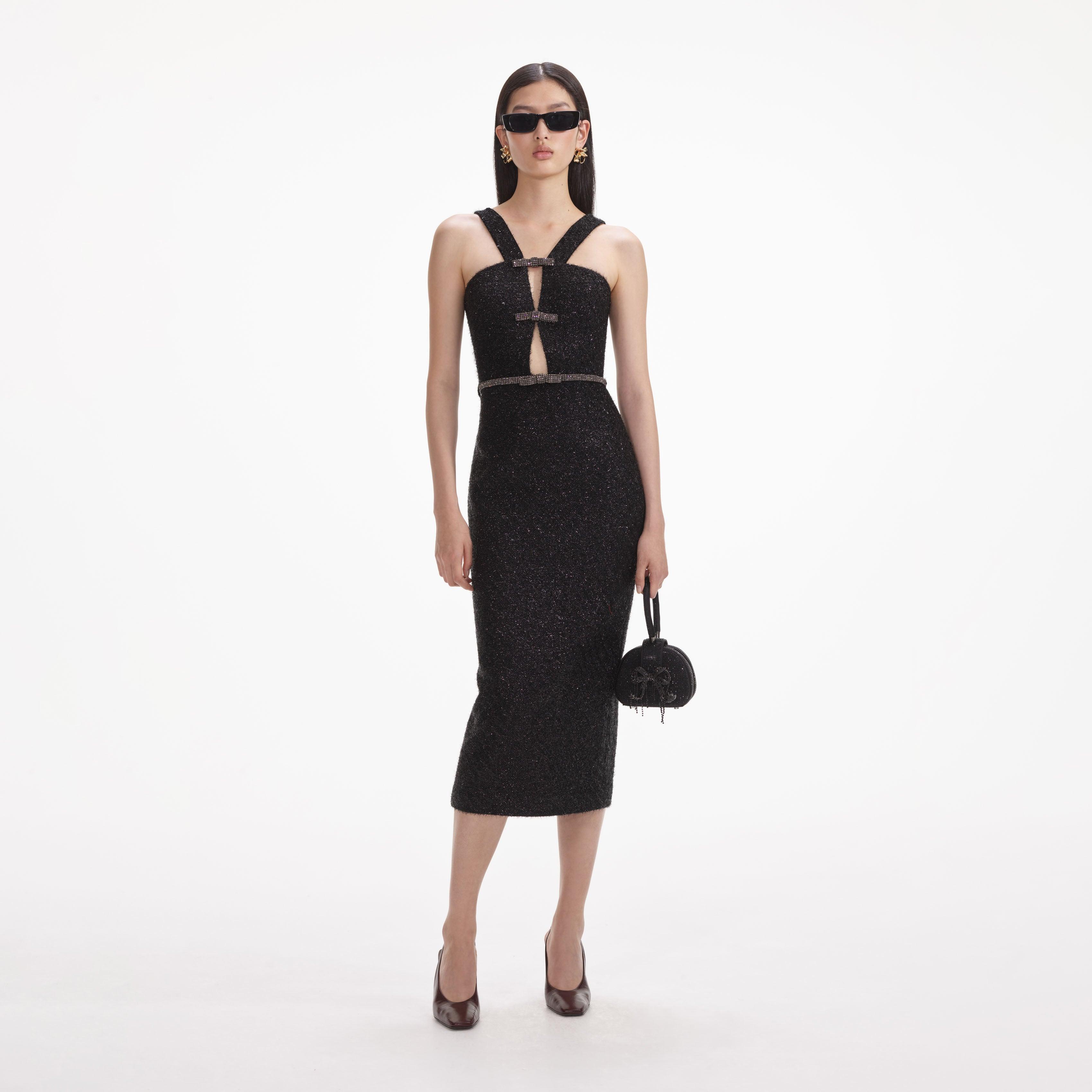 Black Tinsel Boucle Midi Dress Product Image