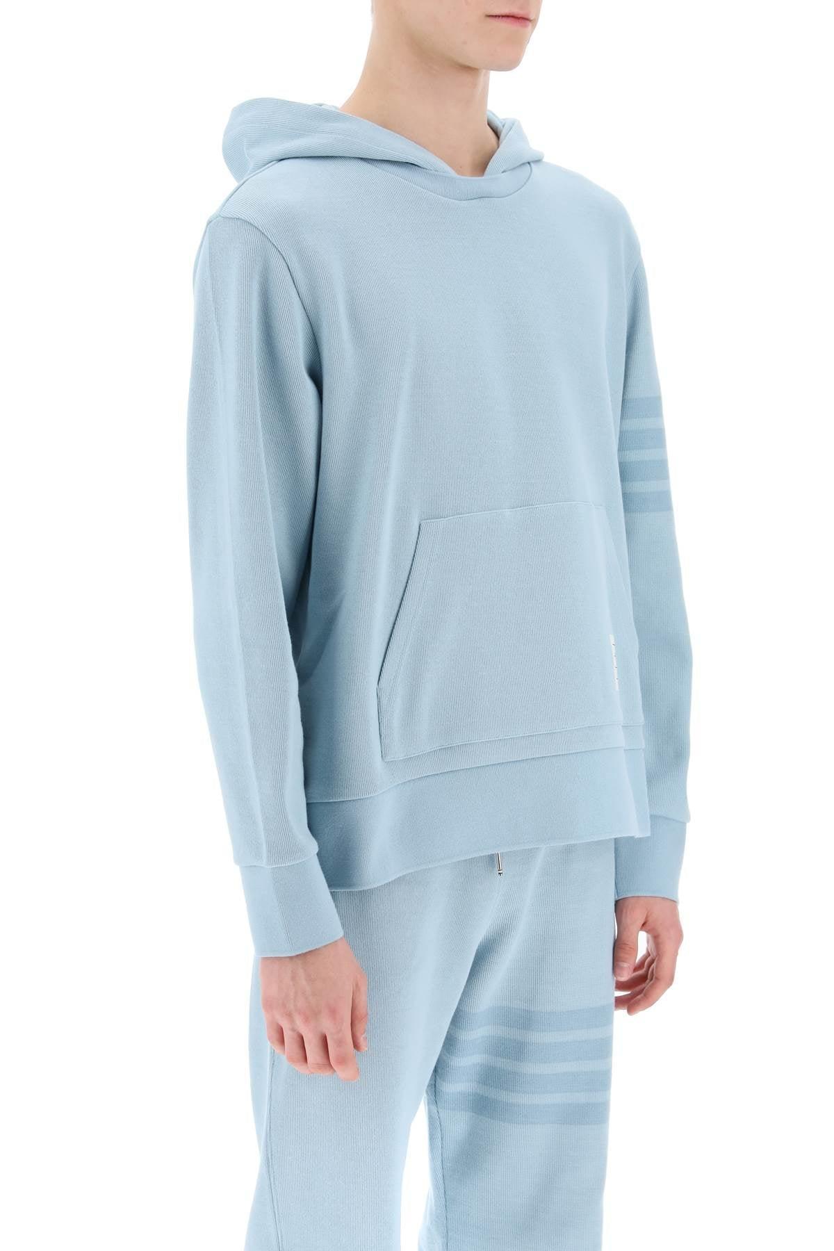 THOM BROWNE 4 Bar Hoodie In Cotton Knit In Light Blue Product Image