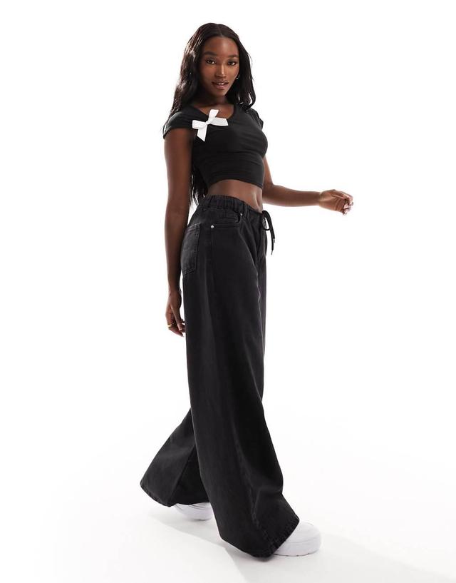 Kaiia bow detail cropped top in black Product Image