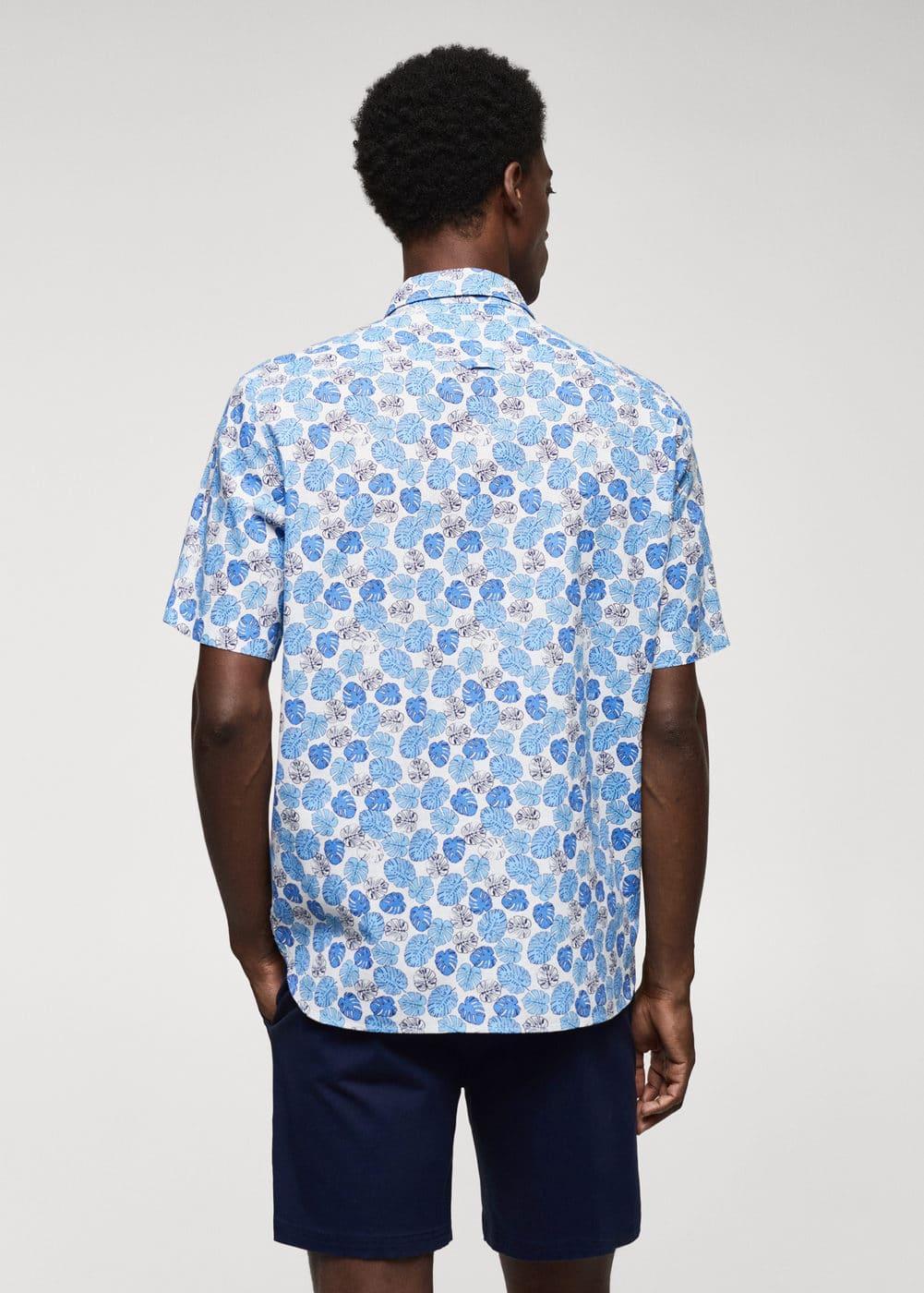 MANGO MAN - 100% cotton short-sleeved printed shirt blueMen Product Image