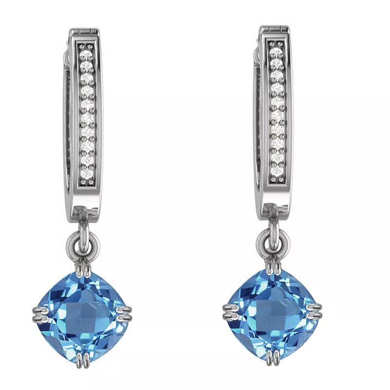 10k White Gold Blue Topaz & Diamond Accent Dangle Earrings, Womens, 10k Gold Product Image