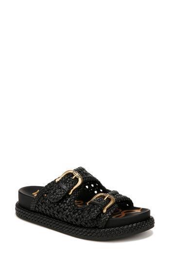 SAM EDELMAN Reid Buckle Platform Sandal Black Woven Product Image