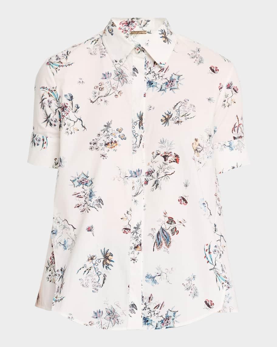 Floral-Print Poplin Short-Sleeve Trapeze Shirt Product Image