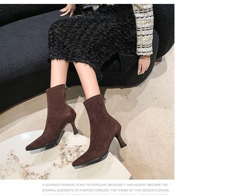 Pointed Toe Faux Suede High Heel Short Boots Product Image