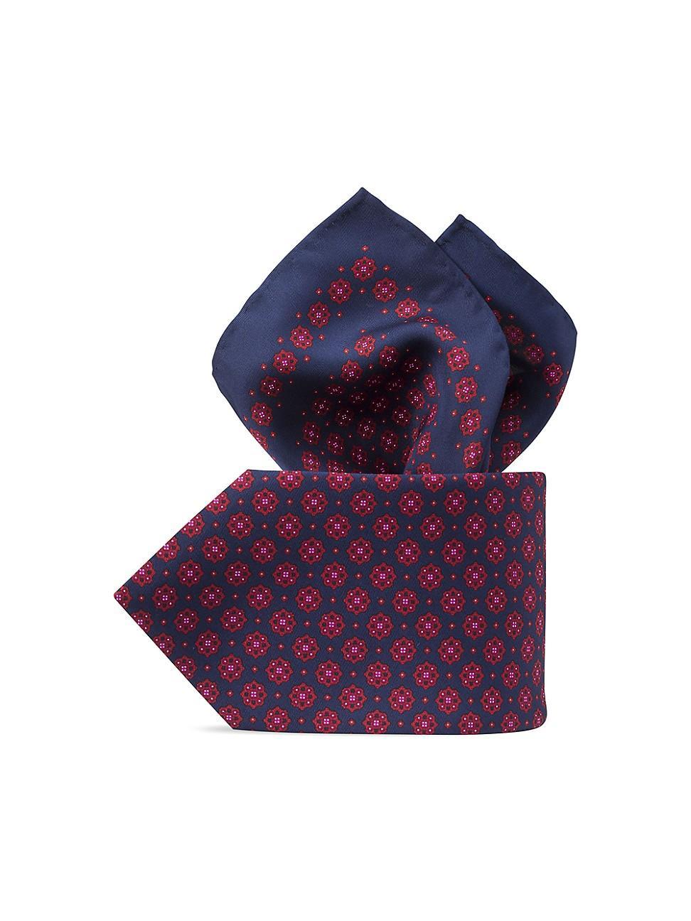 Mens Hand Printed Silk Tie Set Product Image