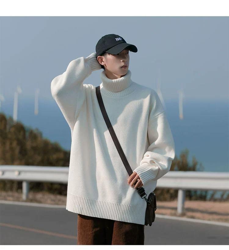 Turtleneck Plain Oversized Sweater Product Image