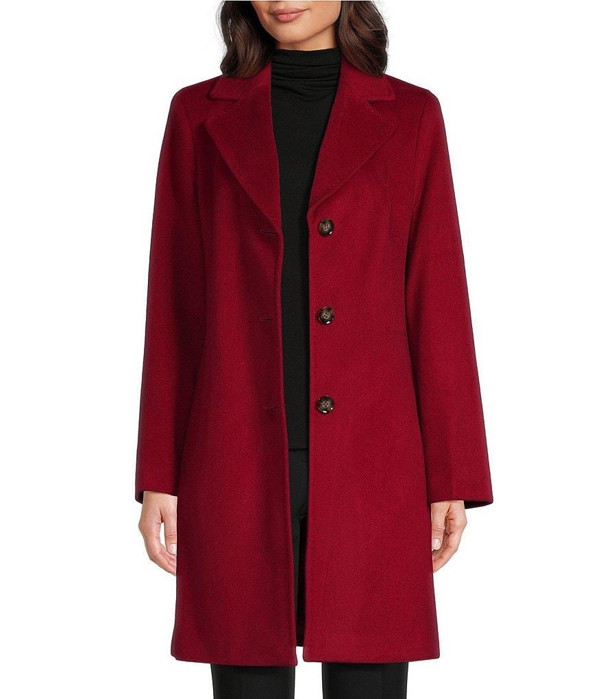 Donna Karan Petite Size Single Breasted Button Front Wool Cashmere Blend Reefer Coat Product Image