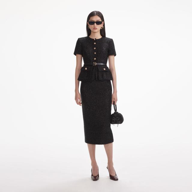 Black Tinsel Boucle Tailored Midi Dress Product Image