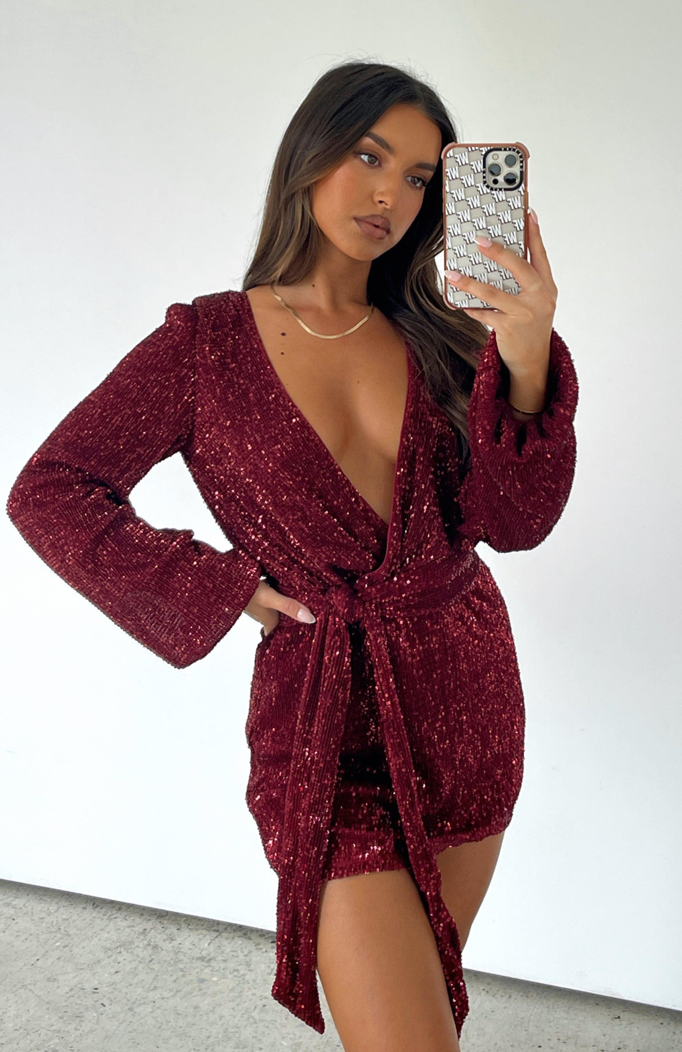 Stars Shining Long Sleeve Mini Dress Red Wine product image