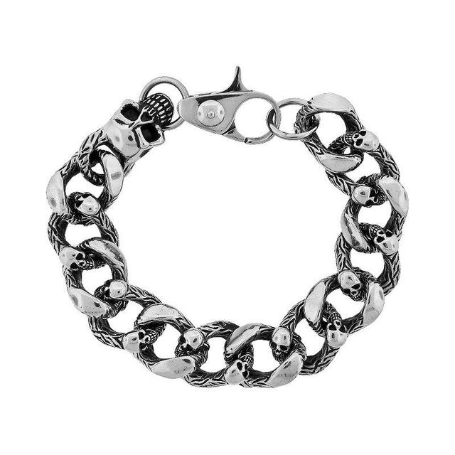 LYNX Stainless Steel Skull Bracelet - Men, Mens Grey Product Image