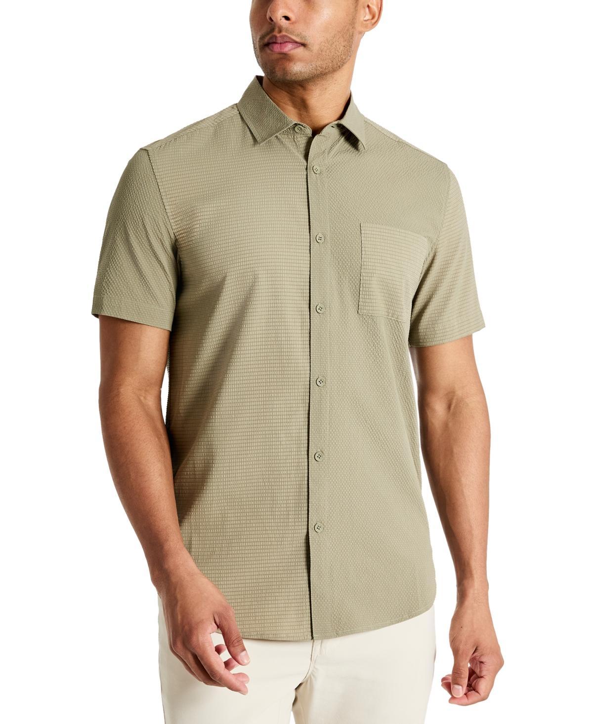 Kenneth Cole Mens Slim Fit Short-Sleeve Mixed Media Sport Shirt Product Image