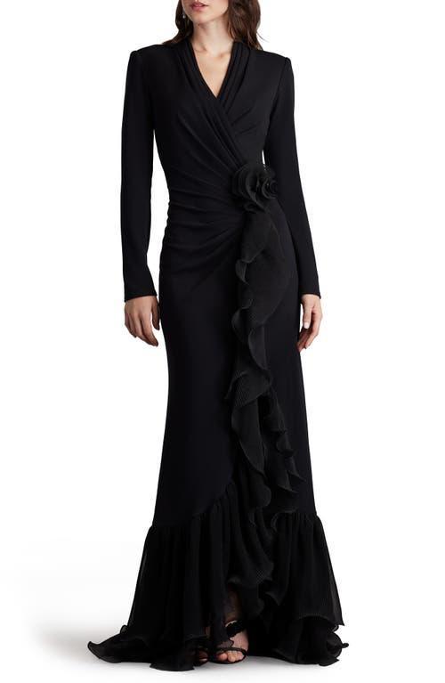 Tadashi Shoji Side Ruffle Long Sleeve High-Low Gown Product Image